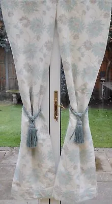 Laura Ashley Kimono Cream/ Duck Egg Blue Interlined Narrow Curtains • £59.99