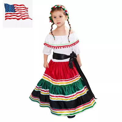 Girls Mexican Senorita Costume Fancy Dress Cosplay Halloween Party Outfit US • $24.99