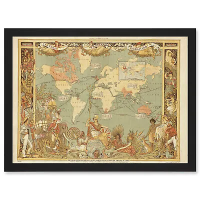 Maps British Empire 1886 Imperial Illustrated People World Framed A3 Art Print • £26.99