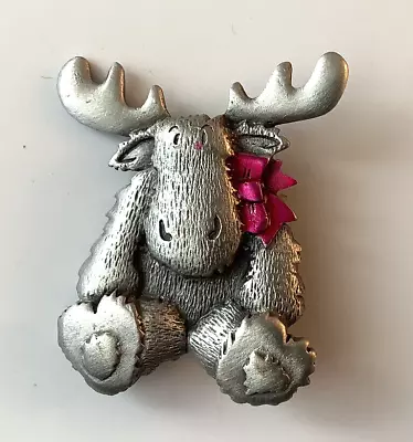 JJ Jonette Jewelry Moose Pink Ribbon' Pin Brooch Silver Tone Finish 413 • $9.95