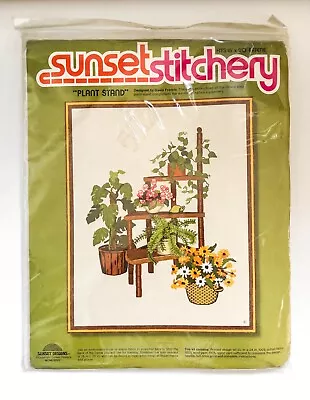Vintage Crewel Embroidery Kit PLANT STAND By Sunset Stitchery 16x20 NEW Turtle • $24