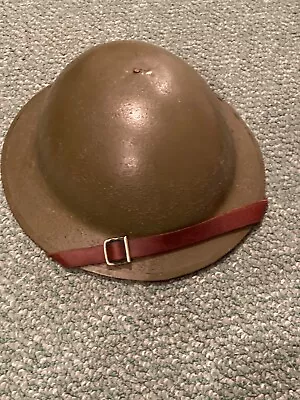 WWI WW1 US Army Helmet ORIGINAL Brodie Shell W/ REPRODUCTION Liner & Straps • $50.62