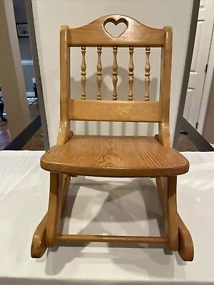 Child’s Vintage Spindle With Heart Back Folding Heavy Thick Oak Rocking Chair  • $85