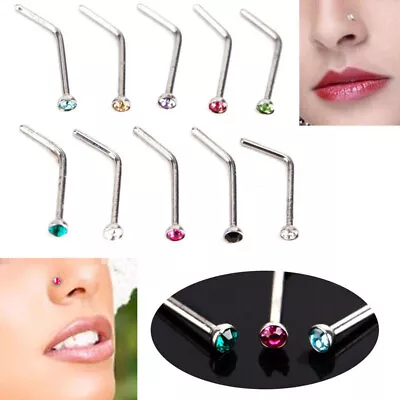 $1.88 • Buy 10pcs/lot CZ Surgical Steel Nose Rings L Shaped Studs Body Piercing Jewelry Gift