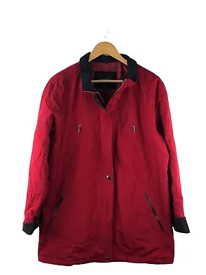 VINTAGE Nautica Lined Full Zip Jacket Coat Women Size L Red Corduroy Collar Logo • $79.95