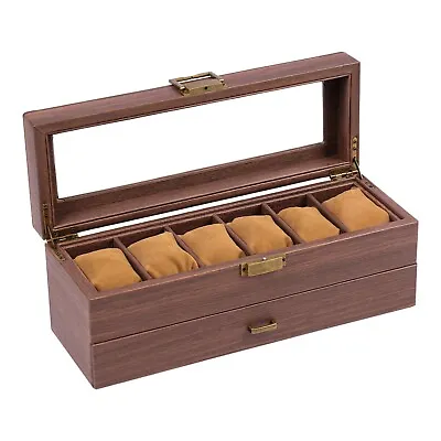 Mens 6 Grids PU Leather Watch Display Case Jewelry Collection Storage Holder Box • £15.90