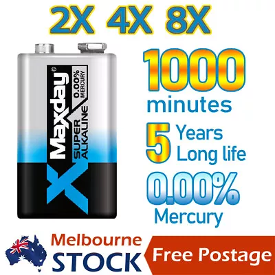 Maxday 9V Alkaline Battery Batteries Brand New Power+600% 6LR61 Leak Proof AU • $16.50