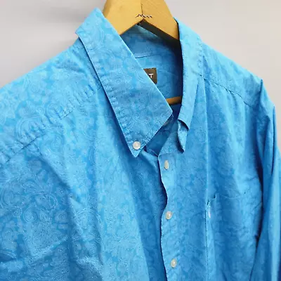 Ariat Long Sleeve Blue Shirt XXL Western All Over Paisley Teardrop Floral Print • $26.50