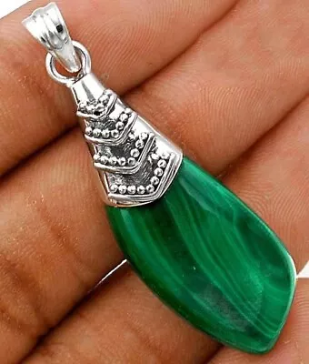Natural Malachite 925 Solid Sterling Silver Pendant Jewelry K11-6 • $12.99