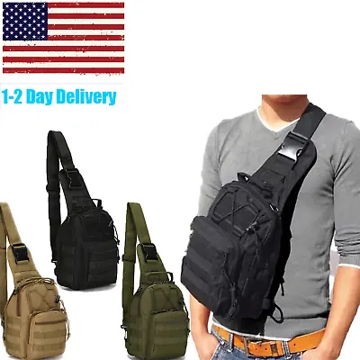 Men Backpack Molle Tactical Sling Chest Pack Shoulder Bag Outdoor Hiking Travel • $12.34