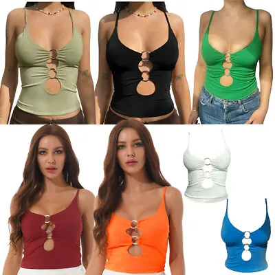 £13.19 • Buy Womens Crop Top Low-cut O Ring Keyhole Cami Vest Sleeveless Tops Sexy Clubwear