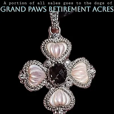 Judith Ripka Mother Of Pearl Sterling Silver Cross Heart Pendant Charm SO PRETTY • $110