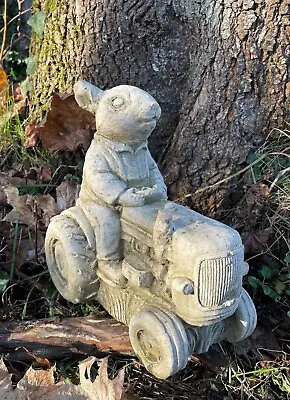Rabbit On Tractor Stone Statue | Bunny Farm Wind Willows Garden Outdoor Ornament • £29.99