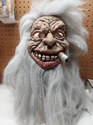 $15.99 • Buy Rubber Halloween Full Face Mask Crazy Old Ugly Man W/ Cigar & Wild Gray Hair
