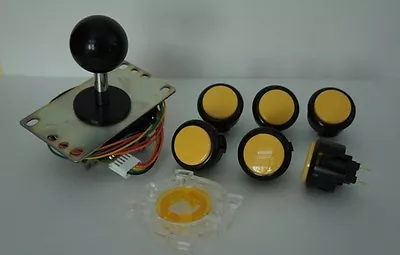 $38.60 • Buy Japan Sanwa Buttons Mix Black Yellow X 6 & Joystick Black GTY Wire Arcade Parts