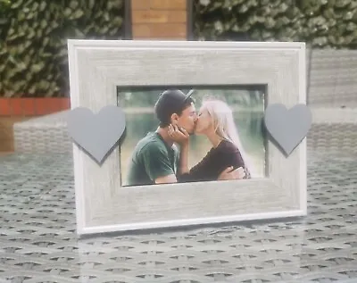 £7.99 • Buy Love Heart Photo Picture Frame In Grey Wedding Anniversary Boyfriend Girlfriend