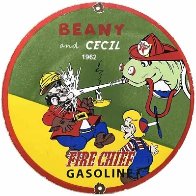 Vintage Texaco Fire Chief Gasoline Porcelain Sign Gas Oil Pump Plate Beany Cecil • $116.38