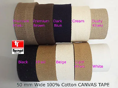 2inch Heavy Canvas Cotton Webbing Tape Bag Belt Natural Harness Parachute WW2 • £13.99