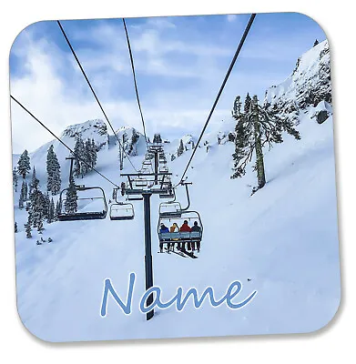 Personalised Skiing Drinks Wine Tea Coffee Coaster Mat - ANY NAME / TEXT • £4.99