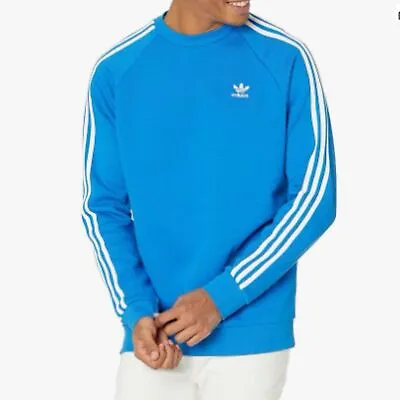 Adidas Men's Vintage Blue Three Stripes Logo Crewneck Long Sleeve Sweatshirt S • $17.99