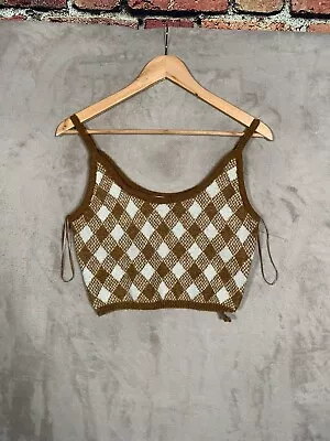 Zara Crop Top Shirt Womens Small Cami Gingham Brown Beige • $5.59