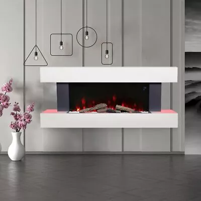 50inch Wall Hung Modern Fire LED Electric Fireplace Suite 7 Flame Remote Control • £369.95