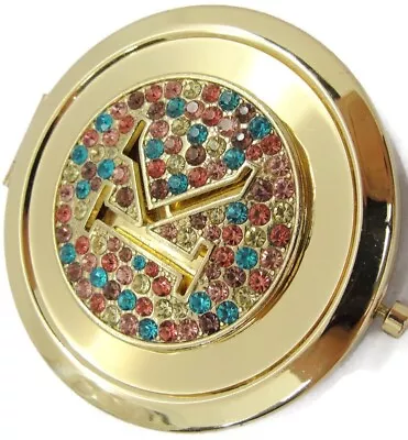  K  Initial Multicolor Rhinestones Two Sided Pocket Makeup Mirror Vintage • $15.98