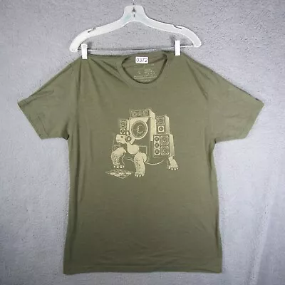 Speakers Music Tortoise Green Olive Turtle Graphic Tee T-Shirt Short Sleeve L • $12.99