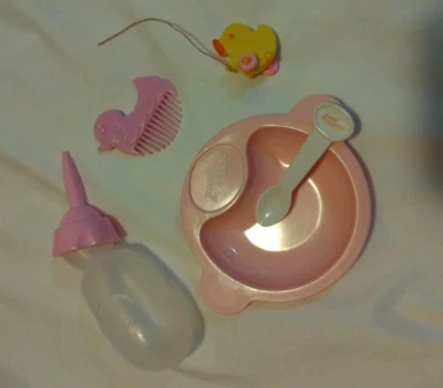 $29.99 • Buy Vintage Zapf Creation Pink Plastic Baby Born Doll Accessories Plate/Spoon/Bottle