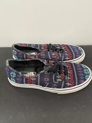 Vans Off The Wall Womens 6.5 Black Red Tribal Print Blue Shoes Sneakers Mens 5 • $14.99