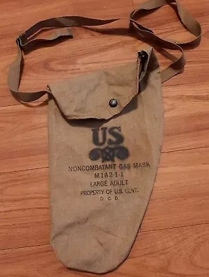 WWII US Noncombatant Gas Mask Cloth Canvas Bag M1A2-1-1 • $9.75