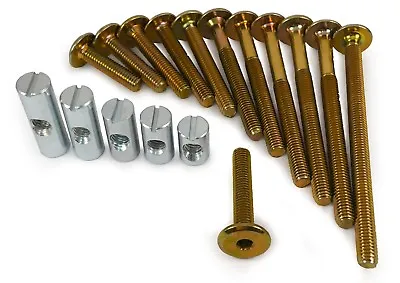 M6 Gold Yellow Furniture Connector Bolts Cross Dowel Barrel Nuts Joint Bed Cot • £3.56