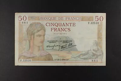 1940 Banque De France 50 Francs ... Vg • £1.60