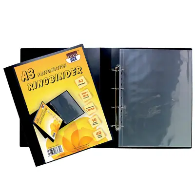 ARK A3 Deluxe Portrait 4-D Ring Binder Folder Presentation Portfolio + 10 Sleeve • £11.99