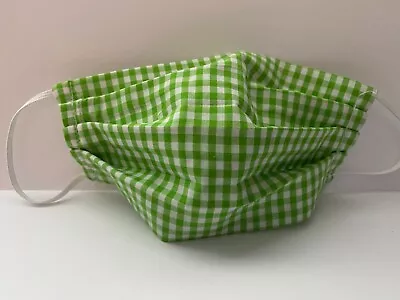 Handmade Kids Fabric Face Mask Washable  COTTON - GREEN CHECKERED  • $1.50