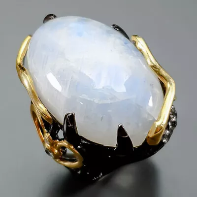 Handmade 28 Ct Natural Moonstone Ring 925 Sterling Silver Size 7 /R346768 • $27.99