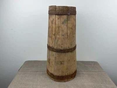$80 • Buy Antique Butter Churn Wooden Vessel Primitive Bucket Wood Barrel Rustic Vase