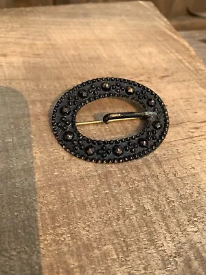 Antique Victorian Black Detailed Sash Belt Buckle Brooch Pin Mourning • $17.99
