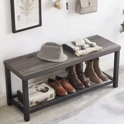 Entryway Bench Industrial Metal And Wood Storage Bench For Living Room Indoor • $109.80