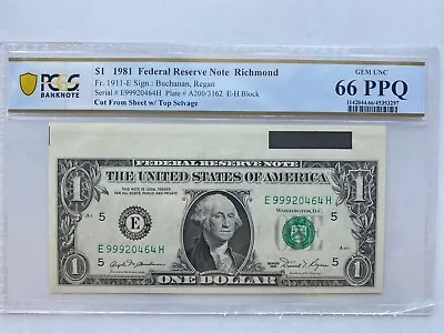 1981 $1 Federal Reserve Note (cut From Sheet With Top Selvage) • $29.99