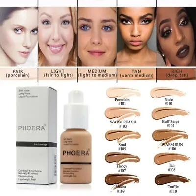 £7.99 • Buy PHOERA® Foundation Concealer Full Coverage Makeup Matte Brighten Long Lasting UK