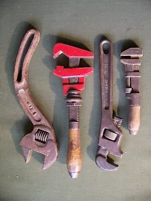 4 ANTIQUE Tools Adjustable Wrenches LOT Mechanics Machinist COES LAWSON S Adj. • $20