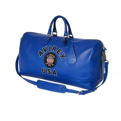 Avirex Blue Duffle Leather Bag Genuine Handmade Leather Overnight Travel Bag • $149.99