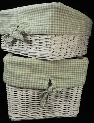 Pair POTTERY BAR KIDS SABRINA BASKETS / WHITE W/ GREEN GINGHAM LINERS • $46.99