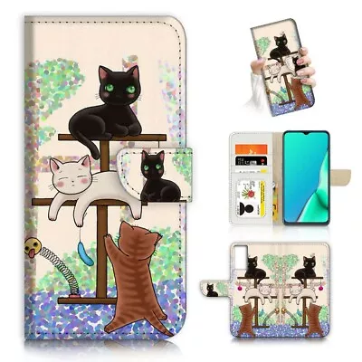 $13.99 • Buy ( For Oppo A57 / A57S ) Wallet Flip Case Cover AJ23249 Cartoon Cat