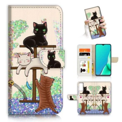 ( For Oppo A57 / A57S ) Wallet Flip Case Cover AJ23249 Cartoon Cat • $13.99