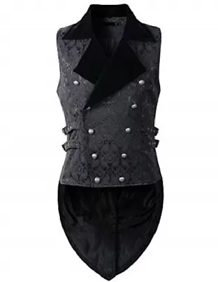 Men's Brocade Vest Waistcoat Tailcoat Black Velvet Gothic Steampunk/USA Sizes • $49.90