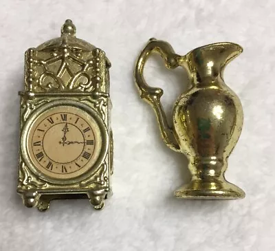 2 Miniature Figures Clock Tower Pitcher Brass Plated 2.5” Stocking Stuffers • $8