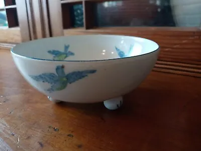 Antique Royal Rudolstadt Prussia Flying Blue Birds 3 Footed Bowl 5  • $18