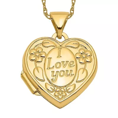 14K Yellow Gold Flower I Love You Heart Personalized Photo Locket Necklace ... • $474